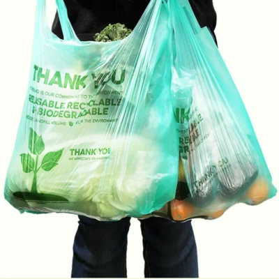 Biodegradable T-Shirt Shopping Bags - Eco-Friendly Custom Logo Plastic Bags for Business, High-Strength Compostable Retail Bags Supplier