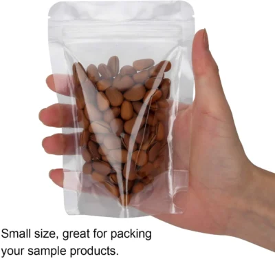 Custom Printed Clear Stand-Up Pouches - Food-Grade Transparent Plastic Packaging Bags with Resealable Zipper & Bottom Gusset